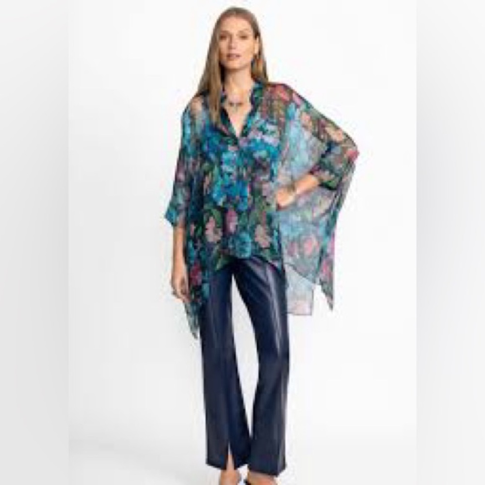 NWT Johnny Was KATIA OVERSIZED BLOUSE Sheer $318 Petite Poncho top S/M